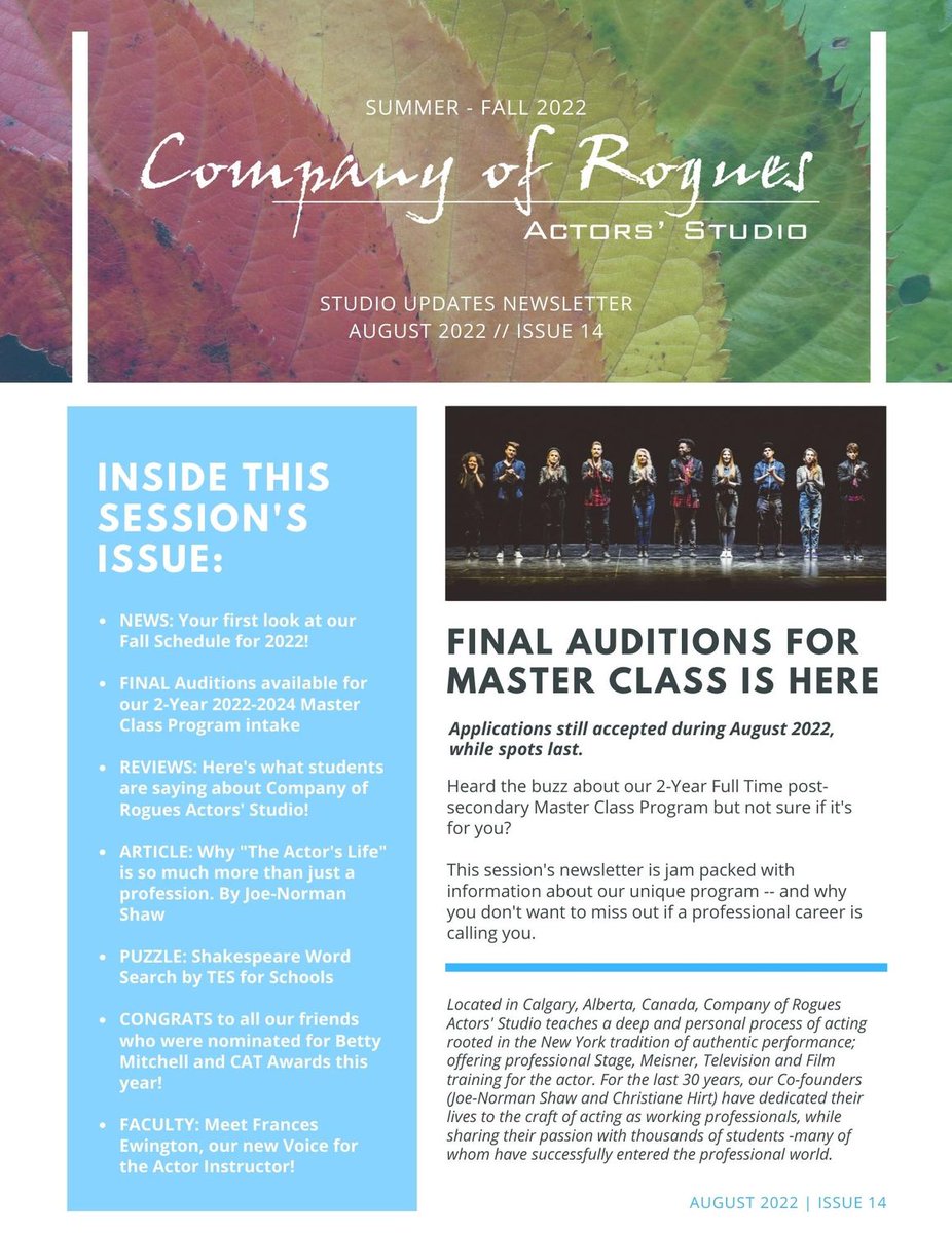 CoRogue's tweet photo. Rogues Update // Issue 14 - https://t.co/NyFHmuuTpf Fall is now OPEN for Registration, plus FINAL chance to audition for Master Class for 2022! https://t.co/GZFs1fpbZc