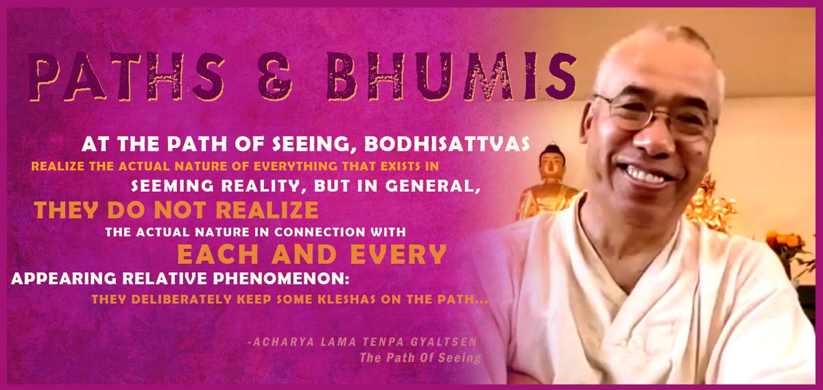 Nitartha's tweet photo. At the path of seeing bodhisattvas realize the actual nature of everything that exists in seeming reality. However, they deliberately keep some kleshas to proceed on the path and to do activity for others. -Acharya Lama Tenpa Gyaltsen Path of Seeing  https://t.co/PYSLwVqkF4 https://t.co/dSifUQUOJN