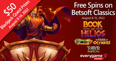 Everygame Poker Giving Free Spins on Four Classics from Betsoft $50 Blackjack prizes available until Sunday
