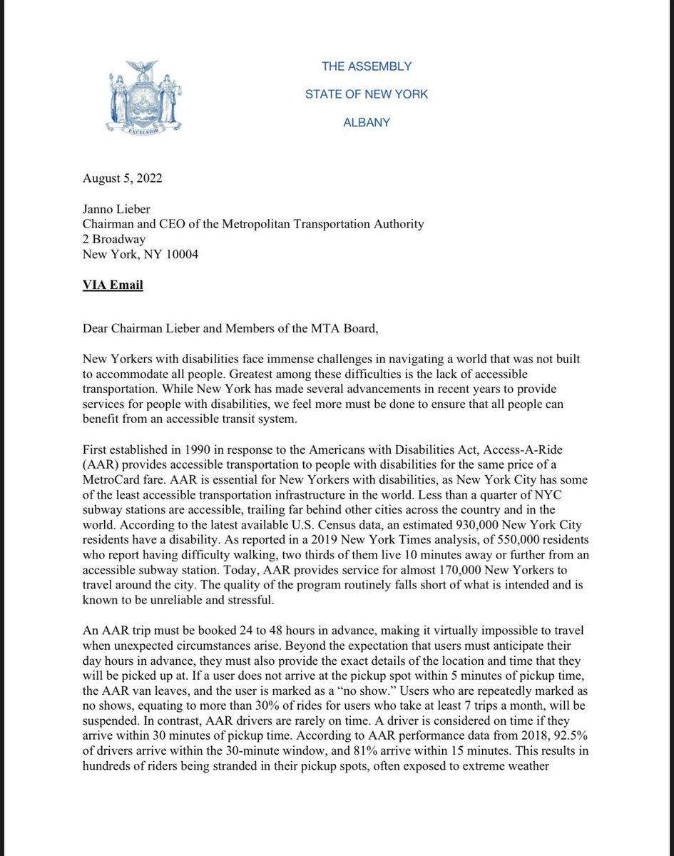 HarveyforNY's tweet photo. NEW: I authored a letter to @MTA Chairman Lieber w/ 22 of my colleagues requesting the expansion of the On Demand E-Hail program. On Demand E-Hail only benefits NYers with #disabilities. We should not cut this program when many lives depend on its efficiency. #AAROnDemandForAll https://t.co/C0fdaMbkwy