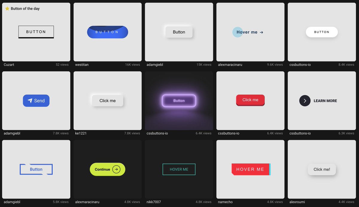 ¿Quién no necesita BOTONES en su PÁGINA WEB?
¡Descubre este catálogo de +120 botones!

💻 Con HTML y CSS.
👌 Listos para copiar y pegar
😉 ¡Puedes subir el tuyo!

Muy fácil de sacarle partido y darle un toque a tu web.

➡️ uiverse.io