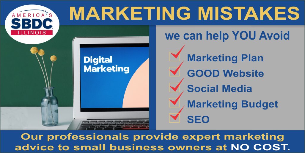 IllinoisSBDC's tweet photo. Need ideas on how to effectively market your #business? The #IllinoisSBDC has professional advisors ready to help. There is no cost for our #advising. Follow us on social media for more information. https://t.co/CFr1Ni8lmk

#TrustedResource #Entreprenuer #SmallBusinessSupport https://t.co/JwryzehYNe