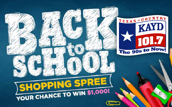 kd1017fm's tweet photo. KAYD 101.7 is giving 5 people $1,000 for a #BackToSchool shopping spree!! 🏫✏️📚🎓 Sign up to win at https://t.co/9LGNv10HWG. https://t.co/ZW9L3dhkmV