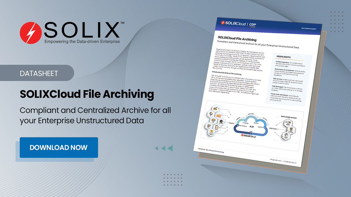 solixbigdata's tweet photo. Learn more about SOLIXCloud File Archiving, a compliant and centralized archive for all your unstructured data. Get the datasheet now. ๐ https://t.co/Nh698QnLqm
#filearchiving #filestorage #datagovernance #unstructureddata #compliance #datacompliance https://t.co/6ZvoQU6cHd