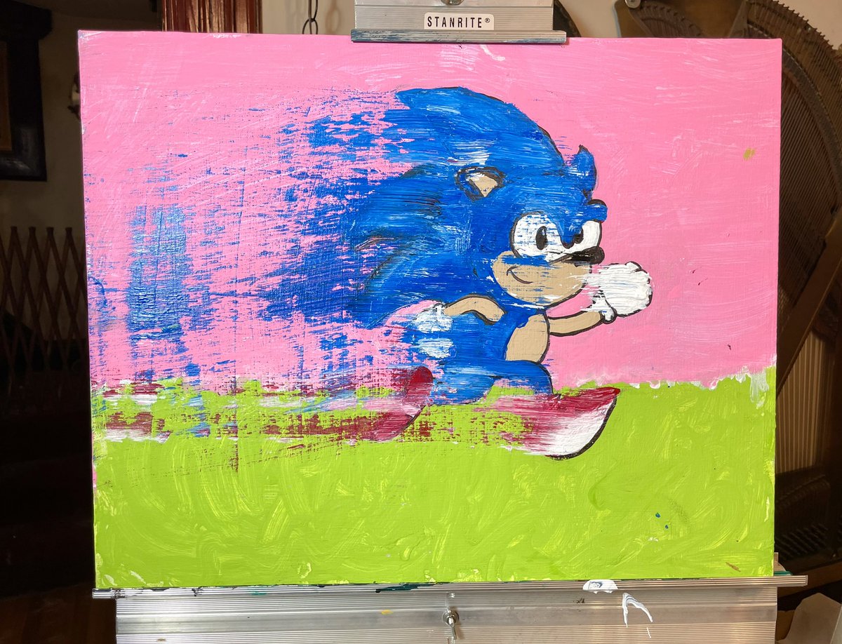 Jenarteacher's tweet photo. Did anyone else get paint on their dog’s head while squeegeeing their @GISH item #163 Blurred Portrait? 😂😂 #GISH2022 #SonicTheHedgehog @GishTea @charliecapen @GISHBOT @mishacollins https://t.co/iRYpPLLYel