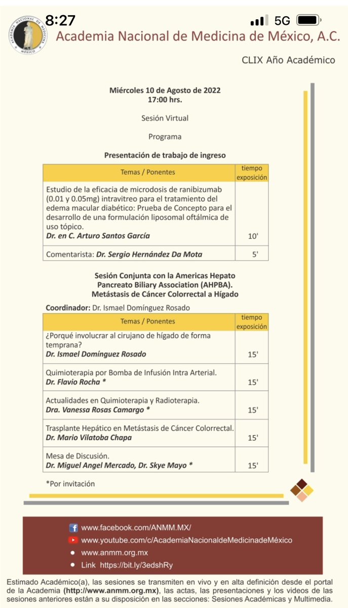 Únase a nosotros para una animada discusión multidisciplinaria sobre las metástasis hepáticas colorrectales en el programa de la Academia Nacional de Medicina de México 🇲🇽 con <a href="/AHPBA/">AHPBA</a> <a href="/IHPBA/">IHPBA</a> <a href="/colontown/">COLONTOWN</a> <a href="/domcai777/">Ismael Dominguez</a> <a href="/drymtn/">Skye C. Mayo, MD, MPH</a> <a href="/ColonCancerCoal/">Colon Cancer Coalition</a> <a href="/ColonCancerFdn/">Colon Cancer Foundation</a> <a href="/LatinoSurgery/">LatinoSurgSociety</a>