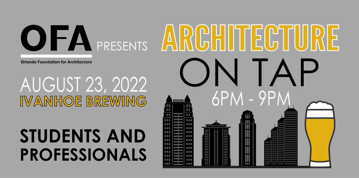 Join OFA, students &amp; professionals for a casual meet &amp; greet to kick-off the new semester! Pay as you go in a fun night at Ivanhoe Brewing. 
Register orlandoarchitecture.org/architecture-o…
#OFA #orlandoarchitects #orlandoarchitecture