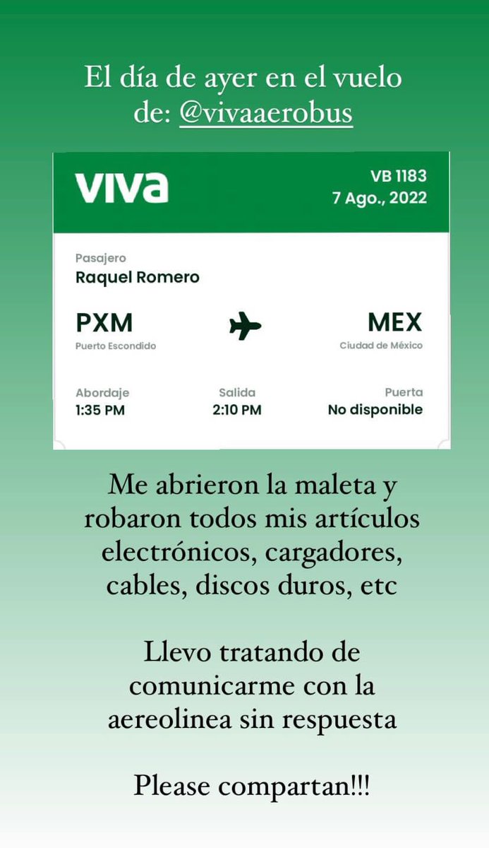 Ely__Rojas's tweet photo. @VivaAerobus exigimos respuesta para @Raquel_RomeroR porque ustedes le abrieron su maleta y le ROBARON cables, cargadores y discos duros! Anexo foto de la evidencia de la “inspección” que realizaron. https://t.co/ozc6dMeGi7