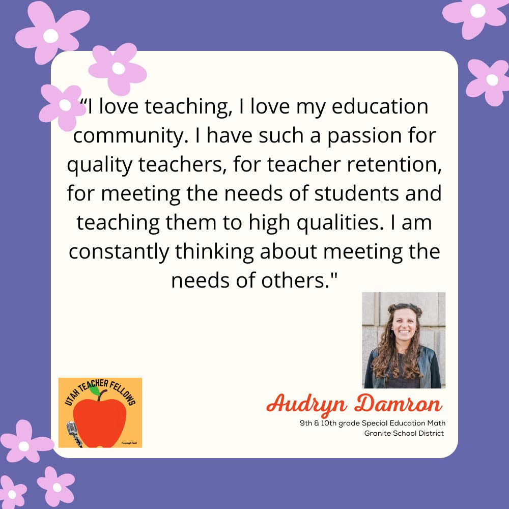 Hear why @audryn_d LOVES teaching and what keeps her in education! …eacher-fellows-podcast.simplecast.com/episodes/audry… #teacherpodcast #eduhive #teachertwitter #UTedchat #utpol @UTBoardofEd @HSG_UT