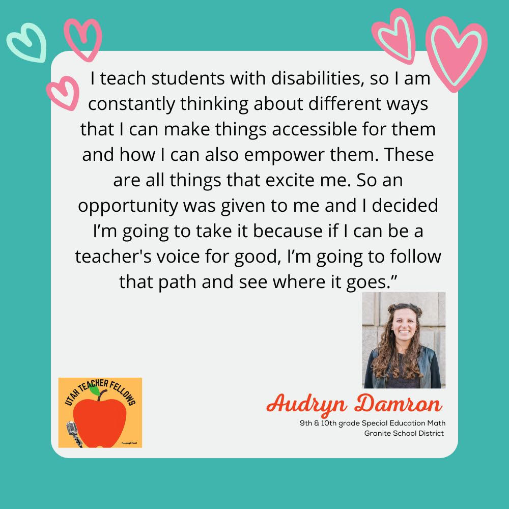 If given the chance to make a difference in your students education, would you take it like @audryn_d? Listen to our latest episode! …eacher-fellows-podcast.simplecast.com/episodes/audry… #teacherpodcast #eduhive #teachertwitter #UTedchat #utpol @UTBoardofEd @HSG_UT