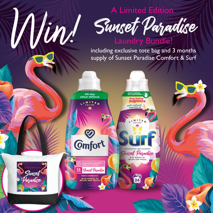✨💜#GIVEAWAY💜✨ 
➡️ Enter now to win a Sunset Paradise Cleaning Bundle incl 3 months supply of ☀️Paradise Comfort &amp; Surf, as well as an exclusive tote bag💜

1. Like this
2. Retweet
3. Follow us!

Winner chosen at random. Ends 16/08/2022. Open to UK &amp; ROI residents. T&amp;Cs apply.
