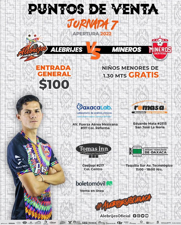 AlebrijesOaxaca's tweet photo. πβ οΈ| Ya puedes adquirir tus boletos para el duelo π @MinerosFc de este miΓ©rcoles en el #TemploAlebrijeπ
ππππππ ππ πππππ
β
#OaxacaLab
β
@Romasacv
β
#TomasInn
β
@boletomovil π²
β
Taquillas del estadio π
#JuntosXLaT3rceraβοΈβοΈπ
#AlebrijesEsOaxacaππ€π§‘ https://t.co/FHsk2A3eHb