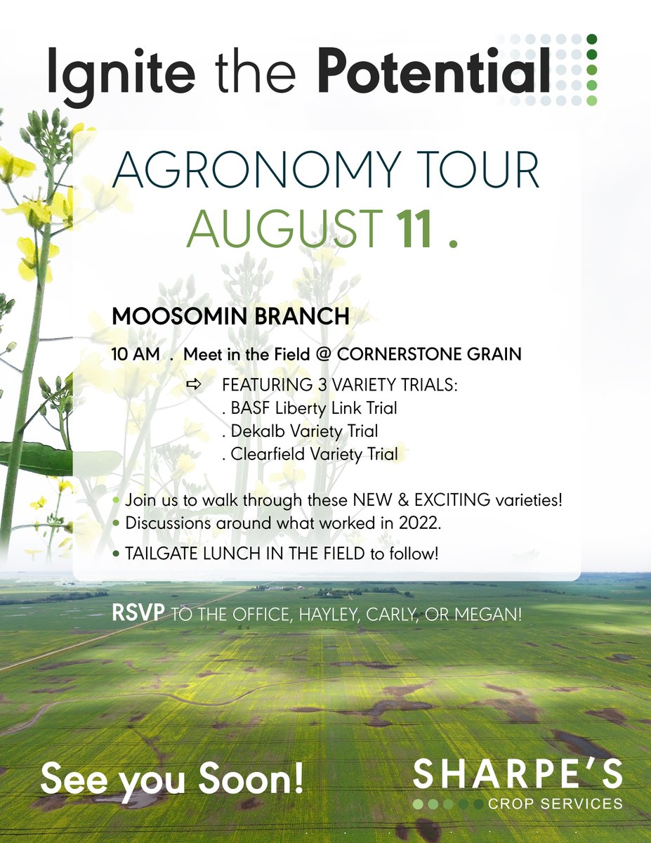 _StaySharpe's tweet photo. Happy Monday! It is going to be a GRRRREAT WEEK! 

JOIN US for the Sharpe's Moosomin Agronomy Tour!
👉 THURS . AUG 11 . 10 AM .

#ignitethepotential @Carly__Miller @HayHaySenki  @_MeganDavidson4 @SharpeAgronomy https://t.co/8qJs7tZyjs