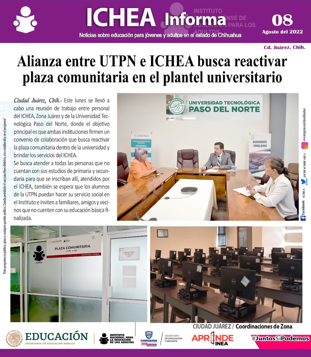 ICHEACHIHUAHUA's tweet photo. En el ICHEA sabemos que las #Alianzas son fundamentales para el atender el #RezagoEducativo. Hacemos compromisos por la educación para jóvenes y adultos en todo el estado. 
#JuntosSíPodemos   #ICHEAChihuahua   #UTPN https://t.co/iH03ouhKbF