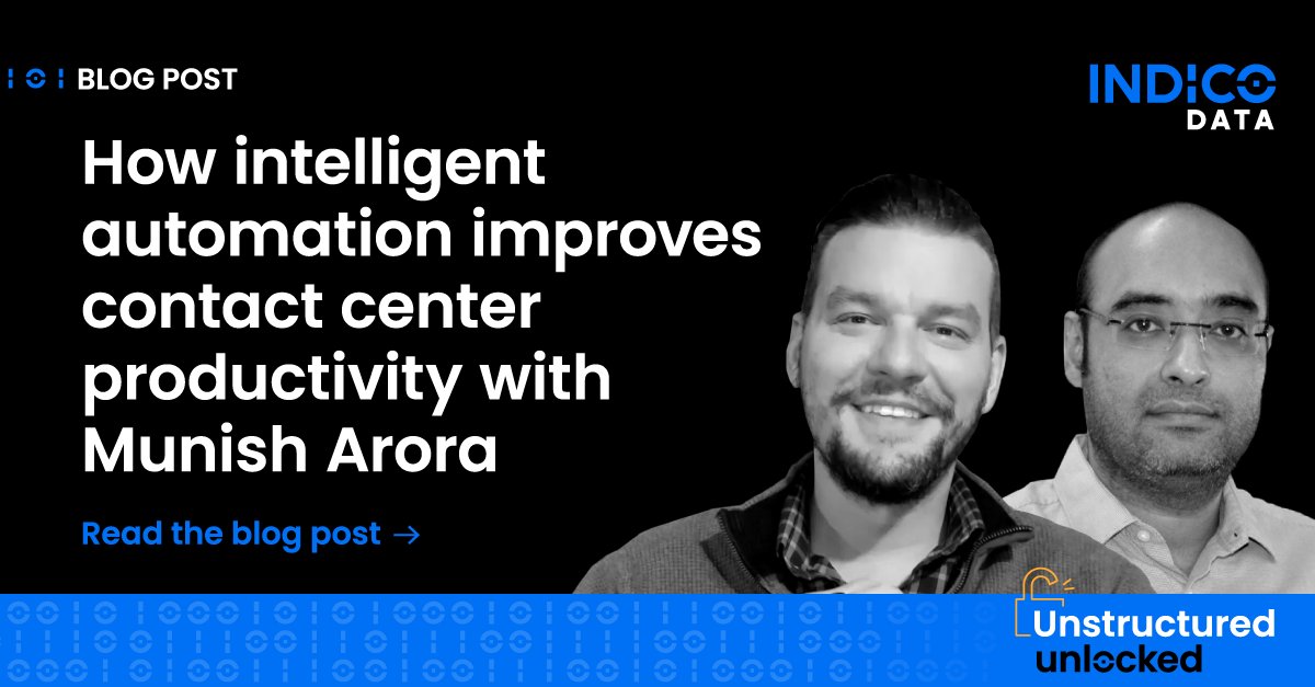 indicoData's tweet image. In episode 2 of #UnstructuredUnlocked, Indico VP of R&amp;amp;D Christopher Wells sat down with Munish Arora to discuss an #IntelligentAutomation project that had a big impact on his organization, forcing it to solve some thorny problems. Learn more from Munish. bit.ly/3QbbqPj
