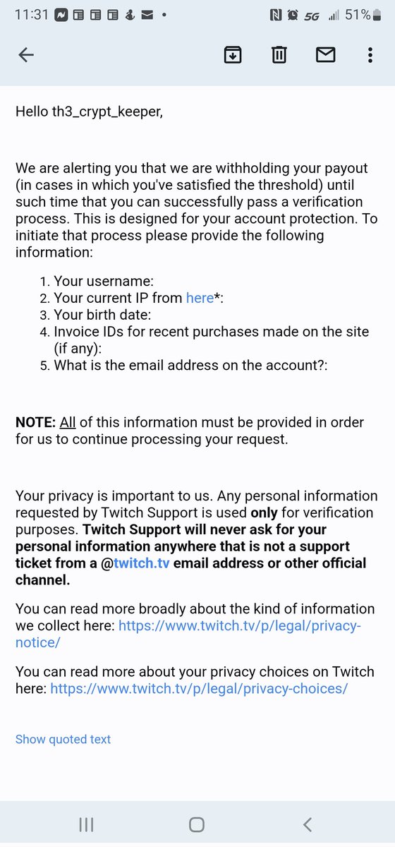 Th3Crypt_Keeper's tweet photo. @Twitch Whats the deal ? You keep changing Your responses with nothing that actually works 🤷‍♂️ can i get some help please. Anyone ? https://t.co/jRao6VDOSe