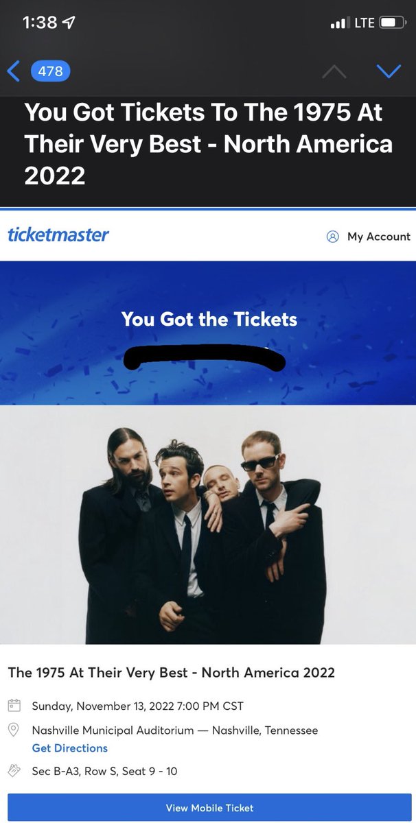 5SOSAcousticTN's tweet photo. selling 2 balcony tickets to @the1975 in nashville for face value ($46.50/each) + fees (total for both = $137.82). my friend ended up getting pit tickets so I no longer need these!! 🤠 lmk if you’re interested 

tags: the 1975 nashville tennessee for sale municipal auditorium https://t.co/eShxfq2lKH