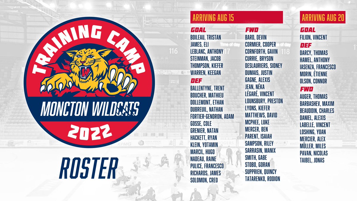 Fifty-six players will vie for a spot on the 2022-23 Wildcats roster starting next Monday. Training Camp will take place at the <a href="/AvenirCentre/">Centre Avenir Centre</a>, and include 5 Red vs. White games open to the public. Pre-season games start August 18.

🗓️ bit.ly/3d32r3Z

#ReturnOfTheRoar