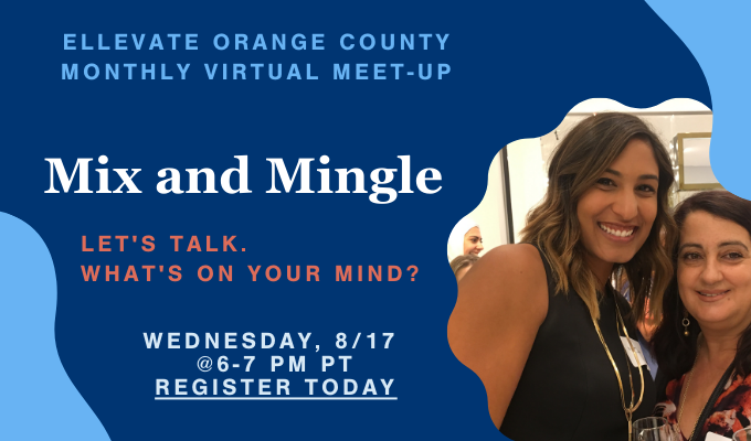 EllevateOC's tweet photo. Let's talk. What's on your mind? How are you managing in the current environment? Join us on  8/17 for an uplifting hour, connecting and networking with women in Orange County and beyond! #WomenLeaders @EllevateNtwk https://t.co/mTYmjBfAK3