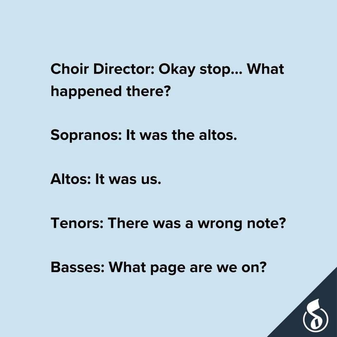 STUChorus's tweet photo. Sometimes you need a little humor on Mondays π#sopranos #altos #basses #tenors #gettingreadyforfall https://t.co/xGWC8xzVa2
