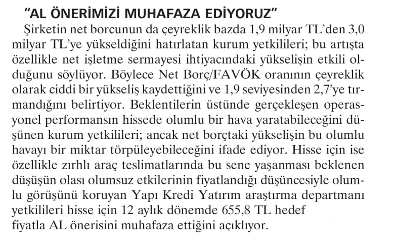 “AL ÖNERİMİZİ MUHAFAZA EDİYORUZ”