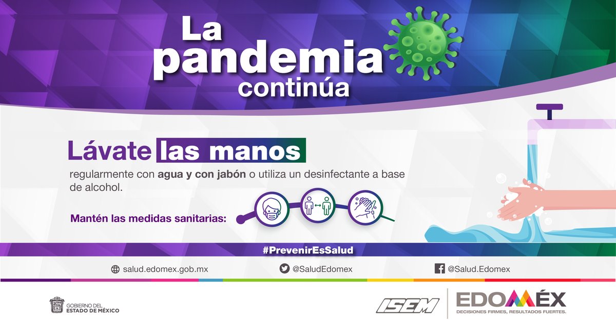 COBAEMex's tweet photo. 🛡️🦠Cuida de tu salud y de la de quienes te rodean, #LaPandemiaContinúa. Lávate las manos, usa cubrebocas y respeta la sana distancia, juntos avanzaremos manteniendo y reforzando las medidas sanitarias.#PrevenirEsSalud @SaludEdomex https://t.co/rDG51v3SGc