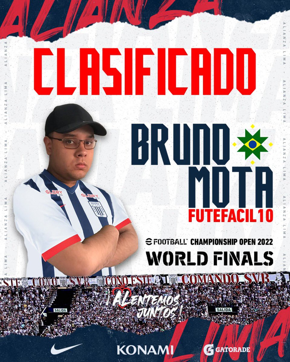 ¡𝗖𝗟𝗔𝗦𝗜𝗙𝗜𝗖𝗔𝗗𝗢! 🎮 Felicitamos a Bruno Mota “Futefacil10” 🇧🇷 por obtener la clasificación al Mundial de eFootball 2022 en la plataforma de PlayStation. Con todo a por el título blanquiazul 💪. #AlianzaLimaEsports 💙
