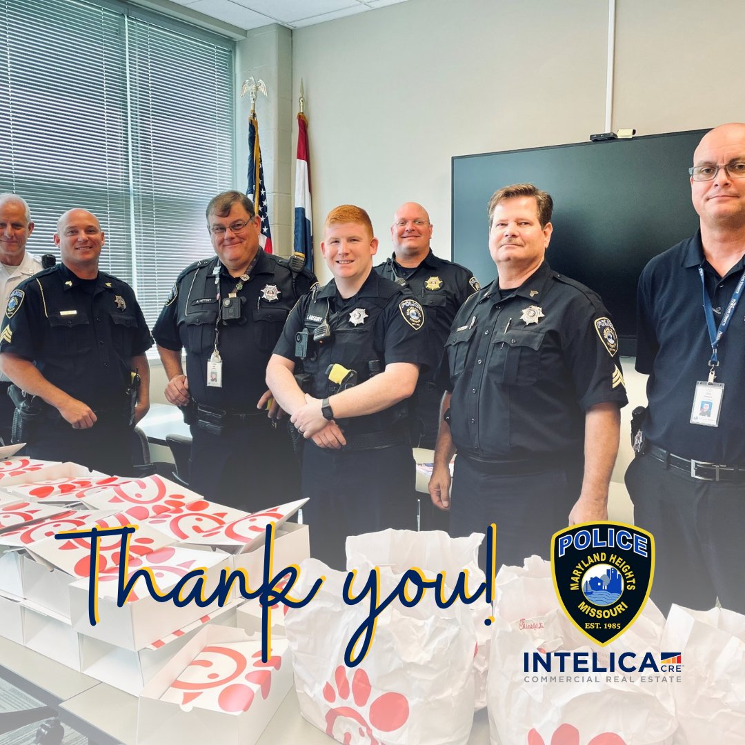 IntelicaCRE's tweet photo. We wanted to give a big shout-out to the @MHPolice for supporting us with our new headquarters at 11701 Borman Drive! #intelica #intelicacre #intellectualcapital #commercialrealestate #CRE #realestate #corfac #stlouis #stl #missouri #marylandheights #thankyou https://t.co/CO72U9PVyZ