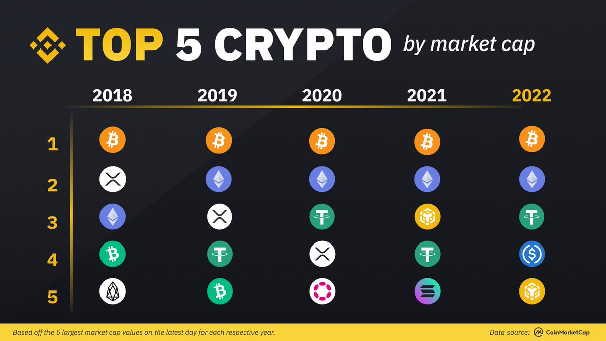 Top 5 crypto's by market cap over the last 5 years.
 
How do we see this chart looking in five years time?