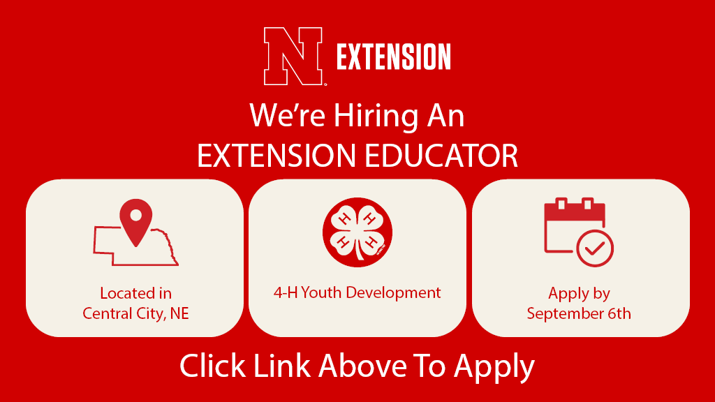 UNLExtension's tweet photo. Nebraska Extension is looking for an Extension Educator to provide regional expertise (Merrick County) and develop focused learning experiences that inspire young people to achieve their potential.
To apply, go to: https://t.co/KVGonSAUGy: https://t.co/nPGmmjMld5