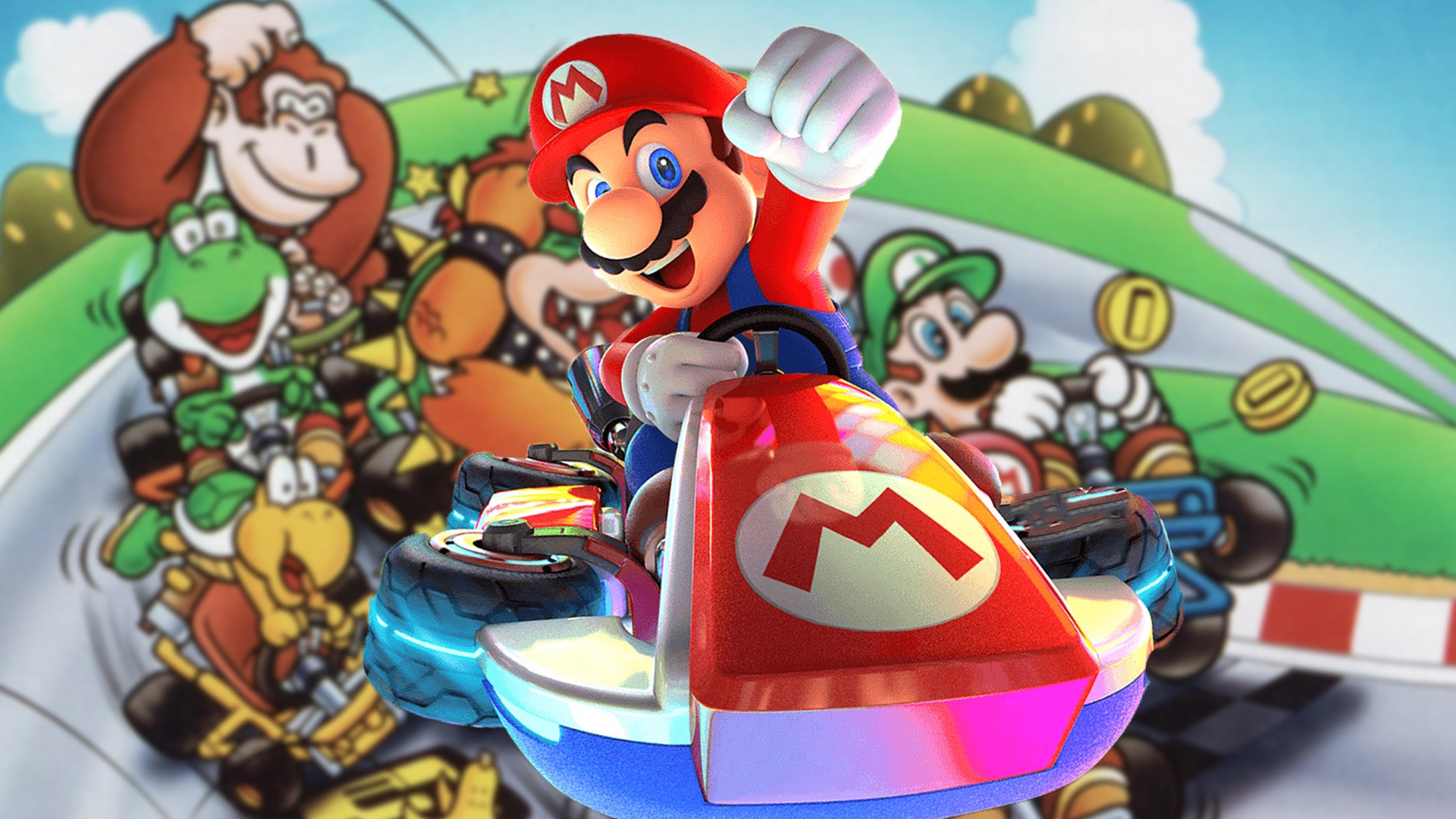Someone on this sub posted the Mario Kart 8 homescreen wallpapers without  the UI but left out the booster course pass and nintendo labo menus here  they are  rmariokart