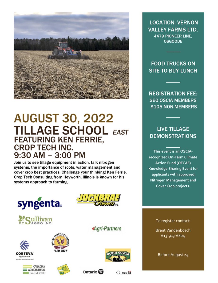 Ottawa Carleton + Dundas Soil and Crop “Tillage School” With Ken Ferrie <a href="/CropTechInc/">Crop-Tech Consulting</a> is a KSE for approved OFCAF Nitrogen Management And Cover Crop Grants. Any questions or to RSVP contact anyone on the flyers below! Still room for sponsorship as well! <a href="/OntarioSoilCrop/">Ontario Soil & Crop</a>