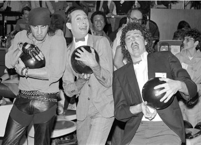peeweeherman's tweet photo. "An early incarnation of the E-Street Band" --@alyankovic 😂 The year was 1984 and @StevieVanZandt, Weird Al, and I played in a Celebrity Rock 'N' Bowl benefit. My bowling ball was rubber though and I threw it at people all day long...which I thought was hilarious! #BowlingDay https://t.co/JzpKdNPPxb
