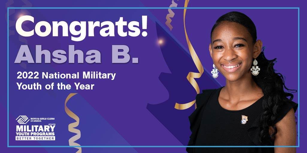 BGCA_Clubs's tweet photo. Congrats to our 2022 National Military Youth of the Year... Ahsha B! 🎉 
#yoy2022 #youthoftheyear https://t.co/oGcmxemSvB