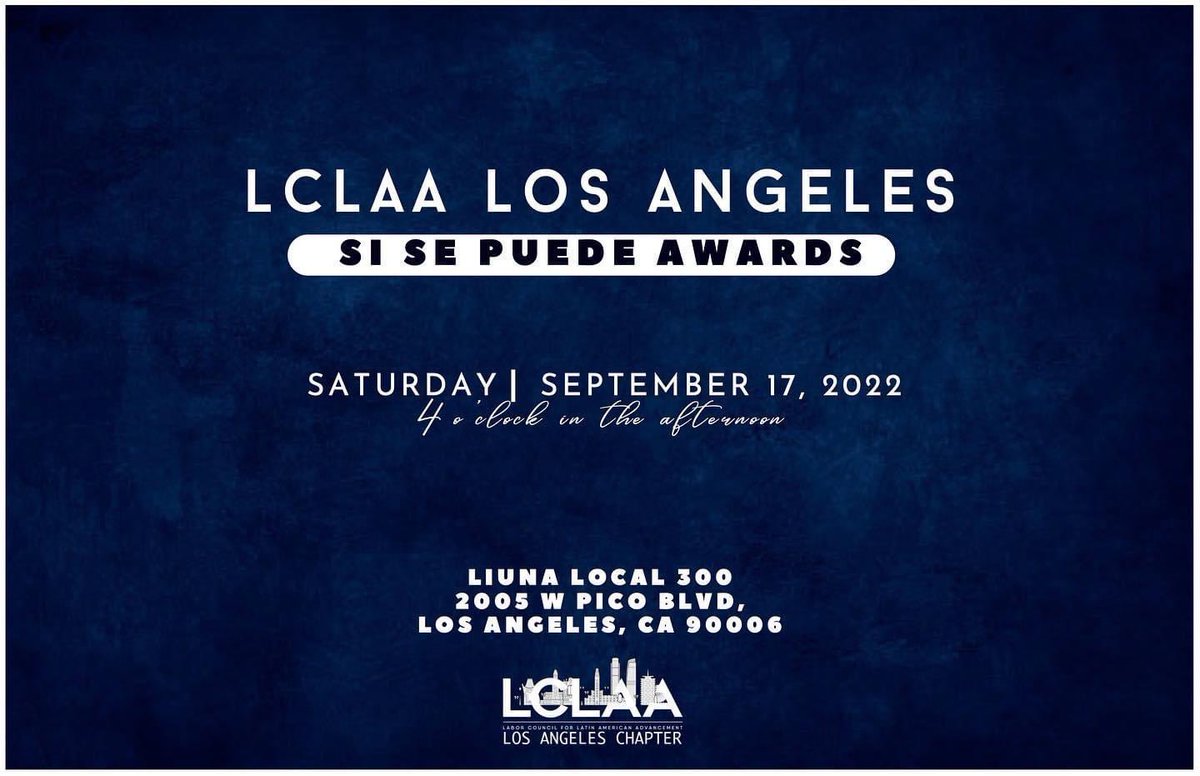 Thank you to <a href="/LCLAA/">LCLAA</a> Los Angeles for this incredible honor at this year’s “Si Se Puede Awards”! Congratulations to my fellow honorees! 

Support and purchase tickets here:
bit.ly/3zEPyVp