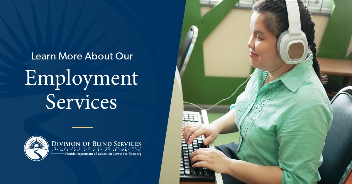 Employment Services help people with a visual impairment get the job they want! 

If you’re ready to take the next step to join or advance in Florida’s workforce, visit dbs.fldoe.org/Voc-Rehab/inde…

#opportunities #blindness #florida #workforce #LowVision #accessibility