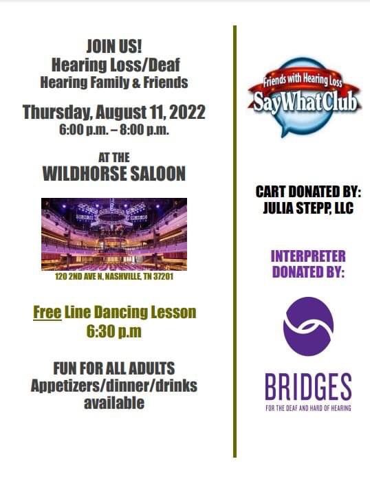 The Wildhorse is excited to welcome @ahearingloss and our Friends with Hearing Loss to join us this Thursday from 6pm-8pm! We will feature an Interpreter and CART for the evening.