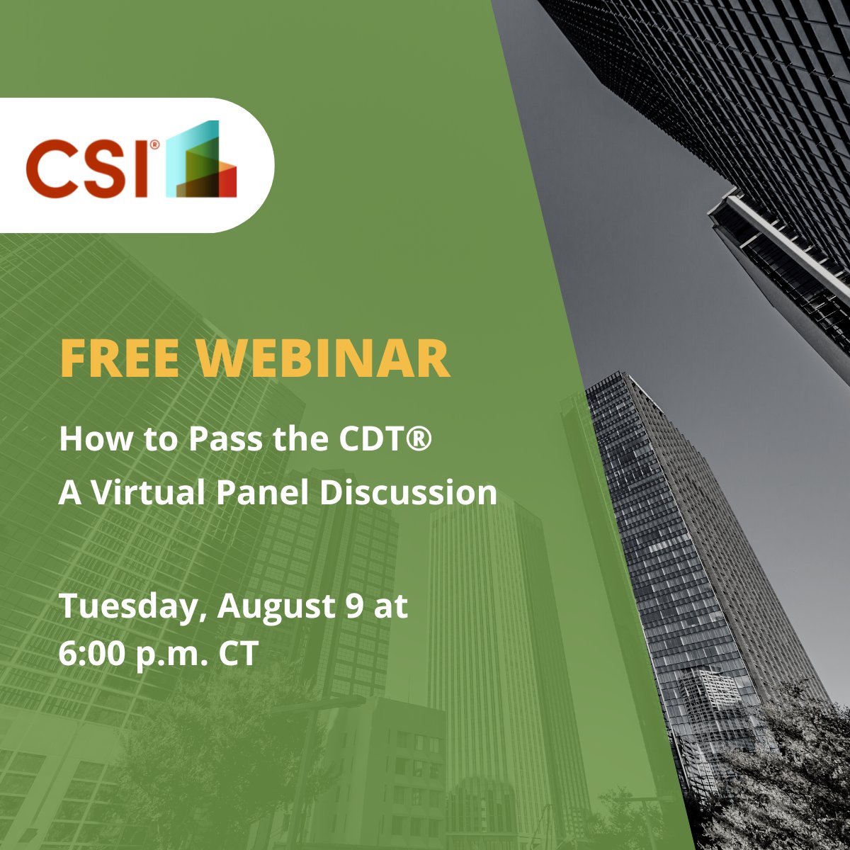 Find out how a #CDT can elevate your career. Hear from Michael Riscica, Founder of <a href="/YoungArchitxPDX/">Michael Riscica AIA</a>, and a panel of newly certified CDT professionals on how achieving a CDT changed their career and why it's important to earn this credential.

bit.ly/3bDARtP