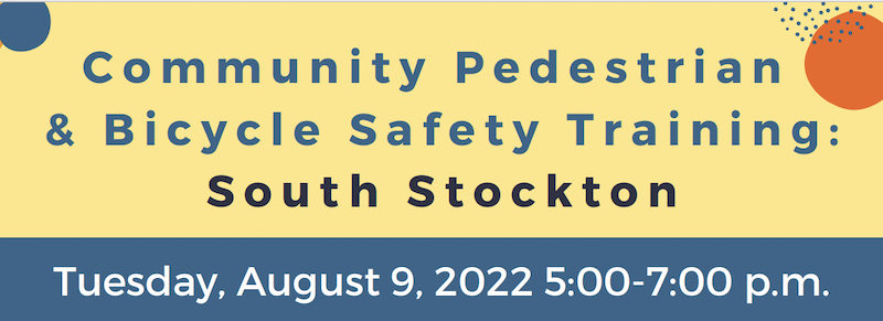 UCBSafeTREC's tweet photo. Join us for our next Community Pedestrian &amp; Bicycle Safety Training tomorrow w/@CaliforniaWalks, @ReNventStockton, @sjcphs, CPFSJ &amp; the community of #SouthStockton to develop a community-driven action plan to improve #Walking &amp; #Biking safety! https://t.co/VAyObhzRNa https://t.co/1uVxWwe3EY