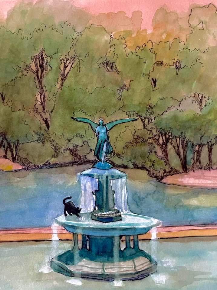 Catherine1J's tweet image. 'The black cat cools off'  Jan Waldron