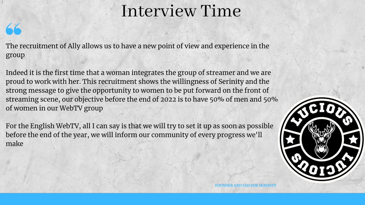 🗣️🎙️ "Ally allow us to have a new point of view and experience in the group"

Lucious give us his feeling on the New arrival of @AllyBTv in our #twitch team and more details of the English WebTV project