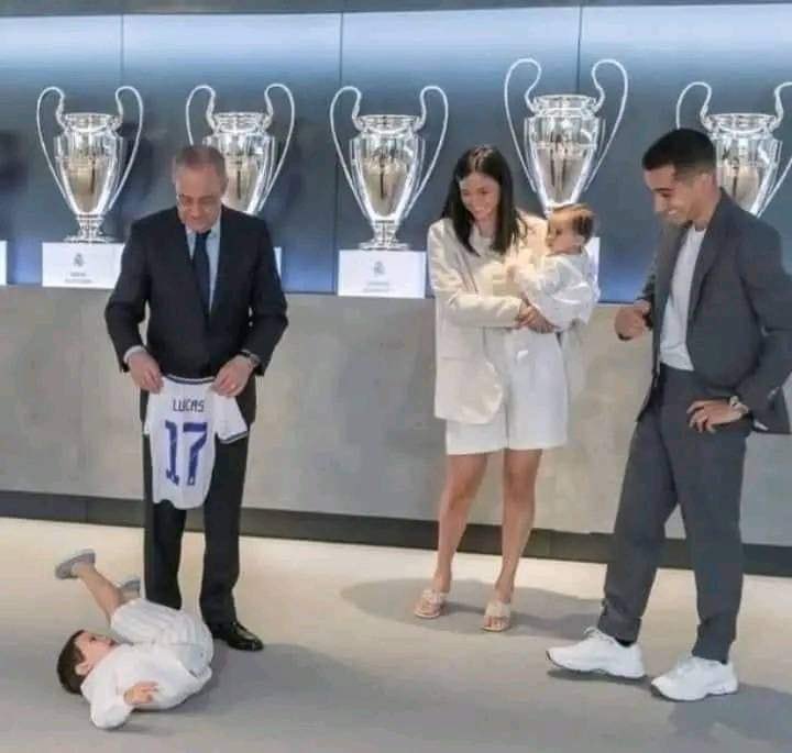 Florentino Perez: What is your son doing?

Lucas Vazquez: He's doing Messi's bicycle kick.