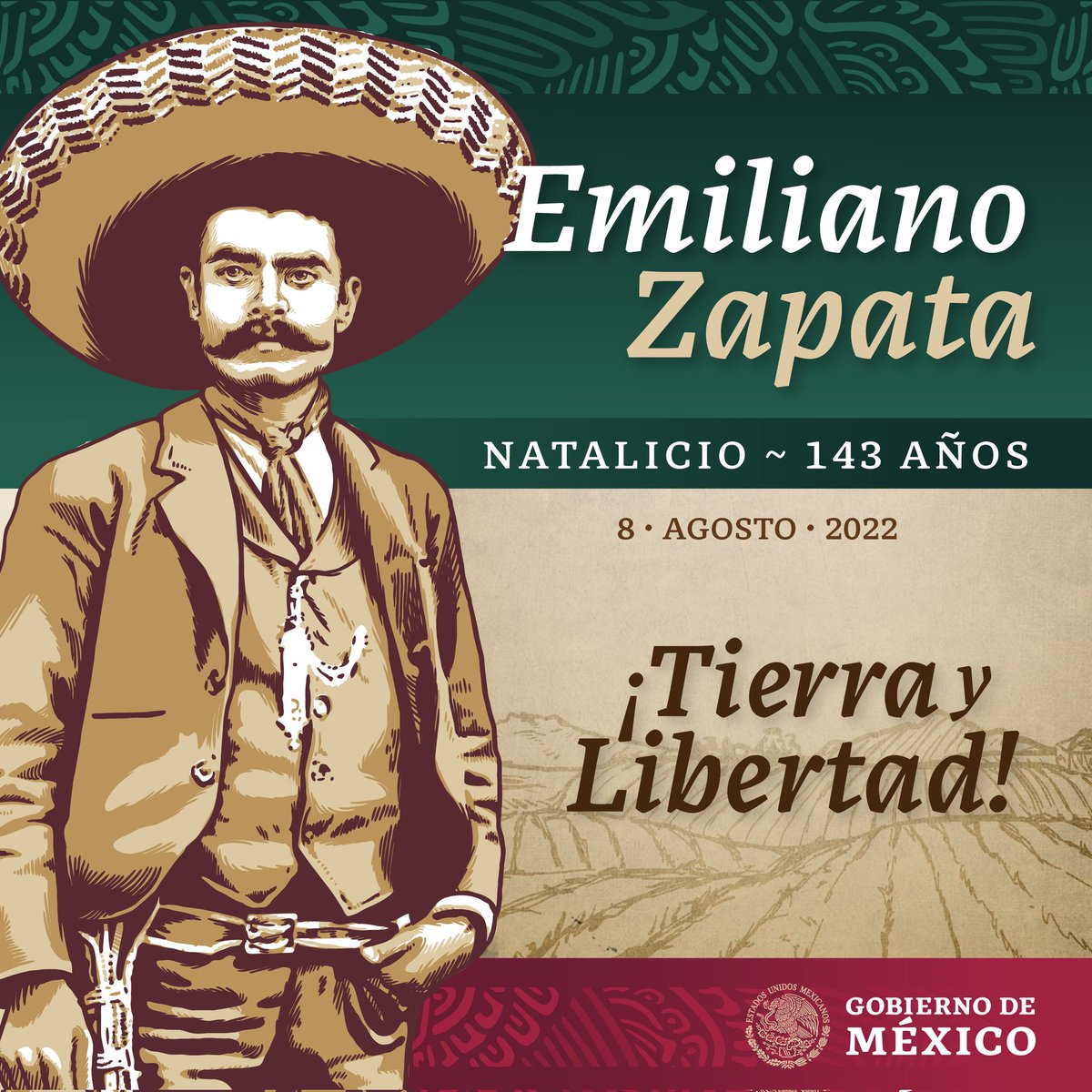 Hoy conmemoramos 143 años del natalicio de Emiliano Zapata,  fue un campesino y militar mexicano que participó en la Revolución mexicana como comandante del Ejército Libertador del Sur.