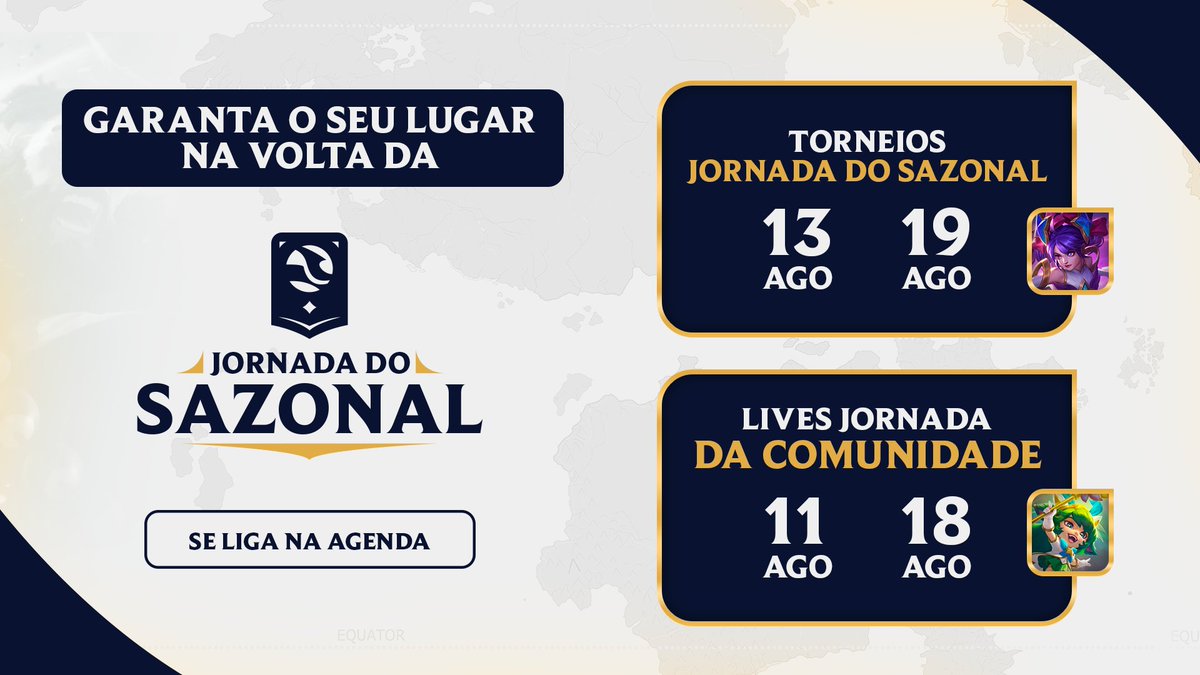 Reúna suas forças pois está de volta a #JornadaDoSazonal! 🏆

Teremos mais 2 torneios abertos para você praticar para o #TorneioSazonal Forças do Além! São 20 mil moedas dividas para os 4 primeiros colocados, vai ficar de fora?

🔗 Inscreva-se em:  bit.ly/jornadaalém1