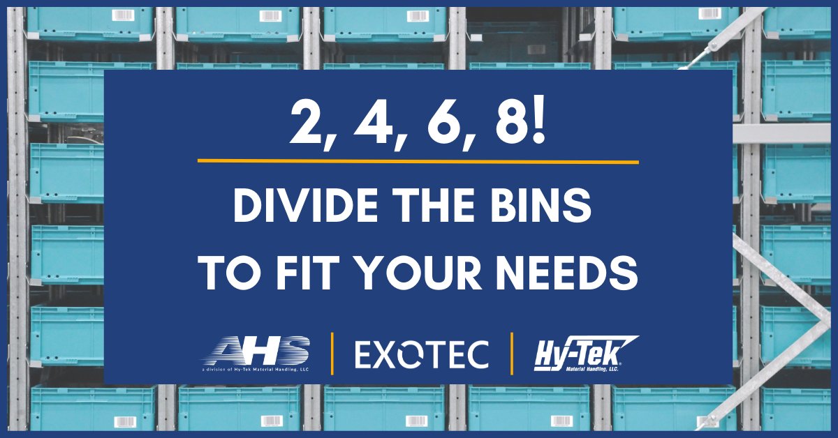 Exotec’s automated picking and storage system maximizes facility space without sacrificing bin accessibility. Bins can be segmented in compartments of 2, 4, 6 and 8, to fit a customer's needs. Learn how AHS | Hy-Tek can help #automate your #supplychain: bit.ly/3QuMwKs