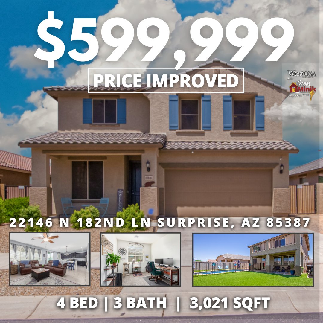 MichelleMinik's tweet photo. 22146 N 182nd Ln Surprise AZ 85387 🏡
4 BEDS | 3 BATHS | 3,021 SQ Ft | $599,999

Click this. Link for More information and professional Photos:
https://t.co/ctiHRlOzId

TOUR THIS HOME NOW THROUGH THE LINK BELOW:
https://t.co/o3jtL6xaLL https://t.co/4gXrg0lt9r