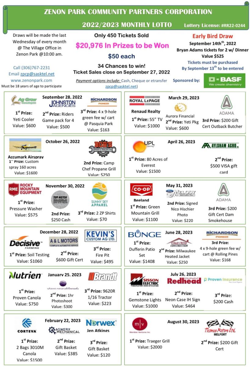 Our monthly lotto tickets are now available. Lots of great prizes. Big thanks to all our sponsors. Get your tickets before we’re sold out!