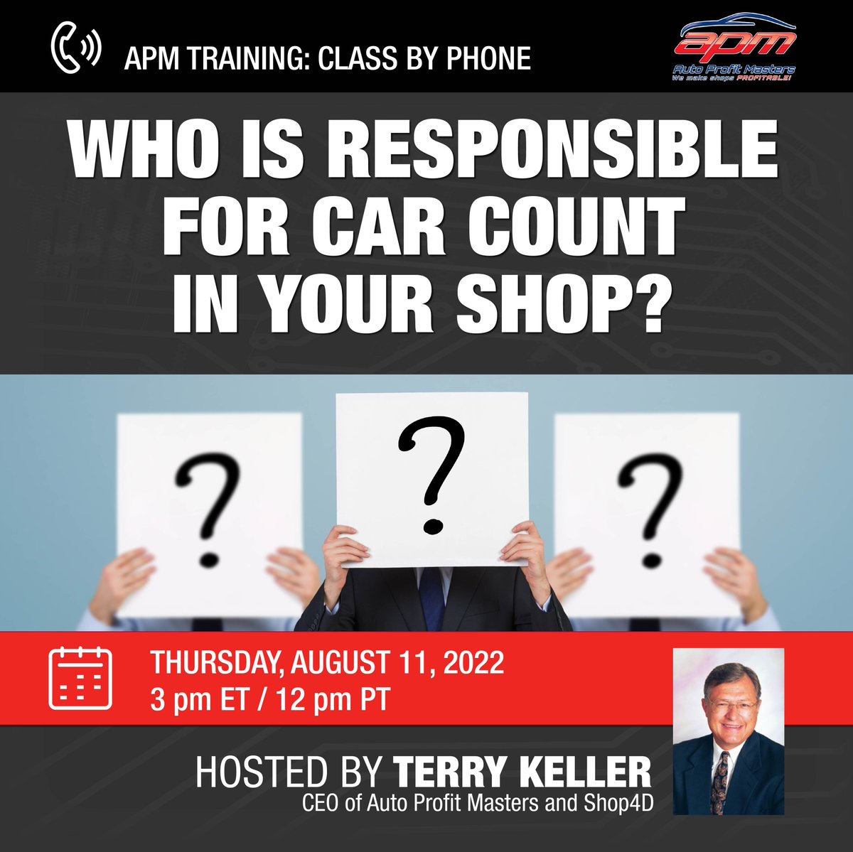 APM_Shop4D's tweet photo. How do you take a bigger slice of that customer pie?
APM Class by Phone: Who Is Responsible For Car Count in Your Shop? Thursday, August 11, 2022
Sign Up Today! https://t.co/7g8MTw2Hv6
#Training #CarCount #Growth #Retention https://t.co/WfDLjzT79M