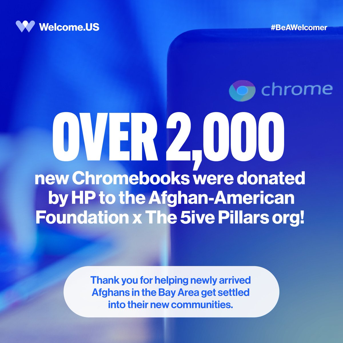 .@HP put laptops in the hands of @Afghan_American and @the5ivepillars to service the Bay Area through an impactful donation of Chromebooks.

Thank you to @HP for their invaluable help in equipping newcomers with the technology they need to thrive in America!

#BeAWelcomer