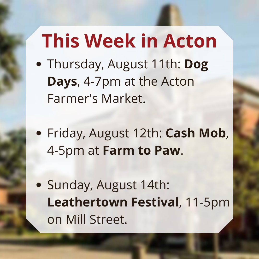 Hey, Acton! Hope you’re having as great a week as we are here at the BIA. 🤩

We have a ton planned this week and we don’t want you to miss it! 

Come visit us at these upcoming events. See you all there! 😋😉
